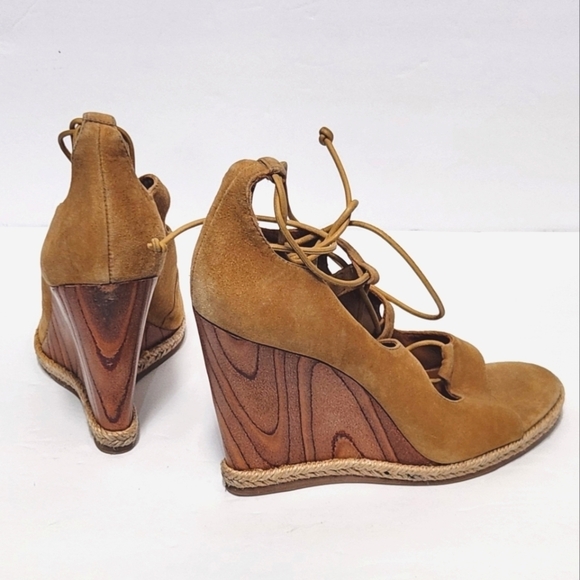 Tory‎ Burch Raya Suede Lace Up Wedges Sandals - Picture 7 of 11